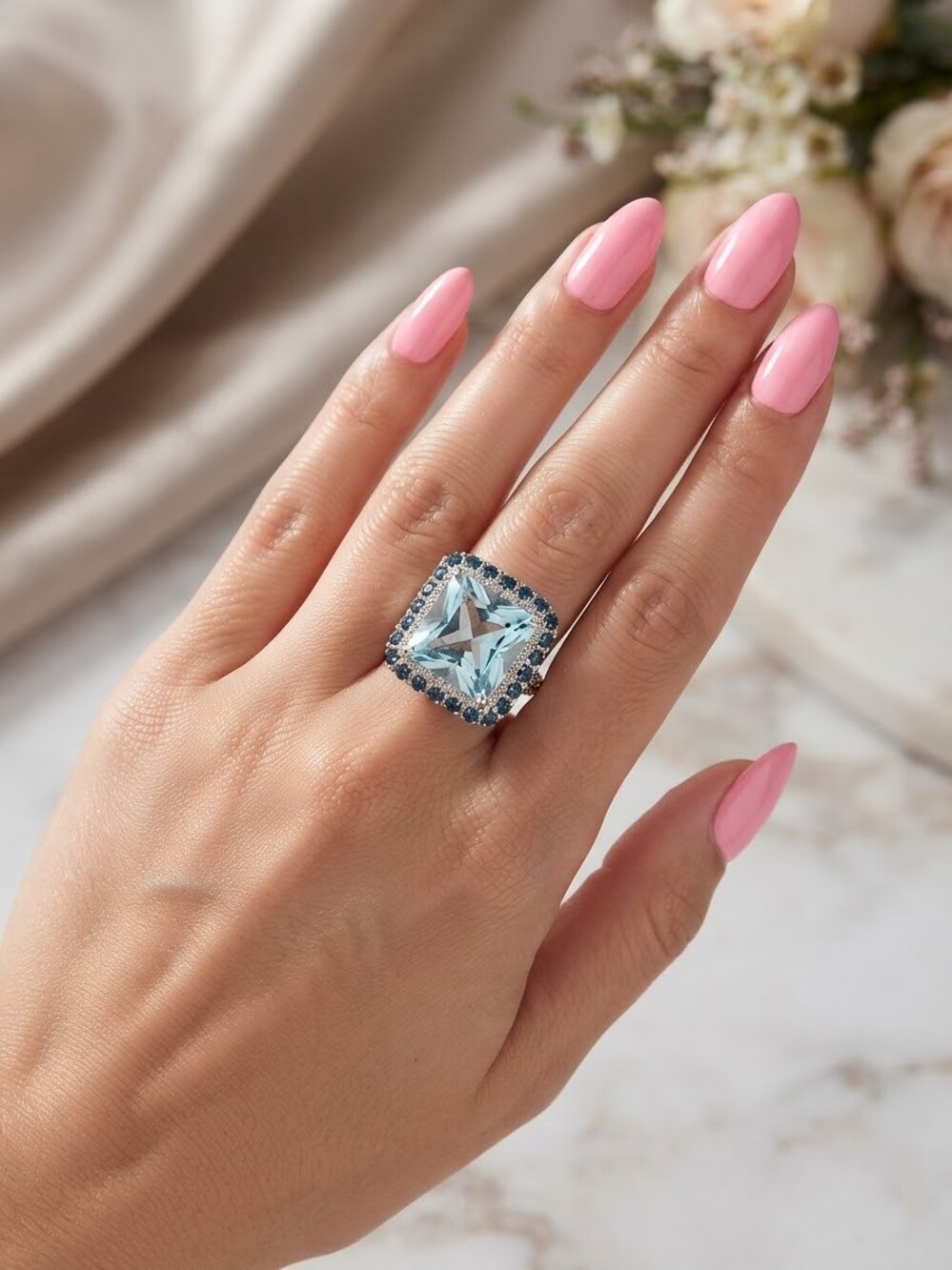 Affinity Gems Square Cut Gemstone Sterling Silver blue topaz white zircon